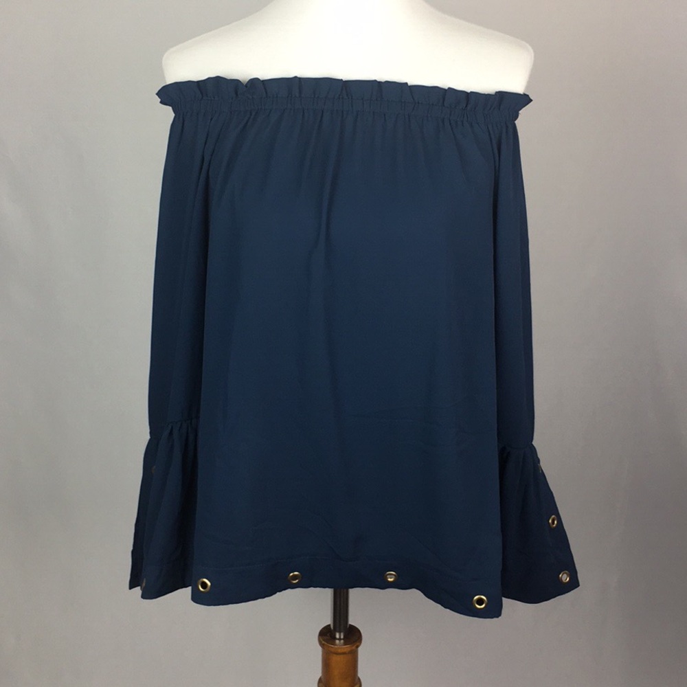 Blue off the shoulder hole detail top
